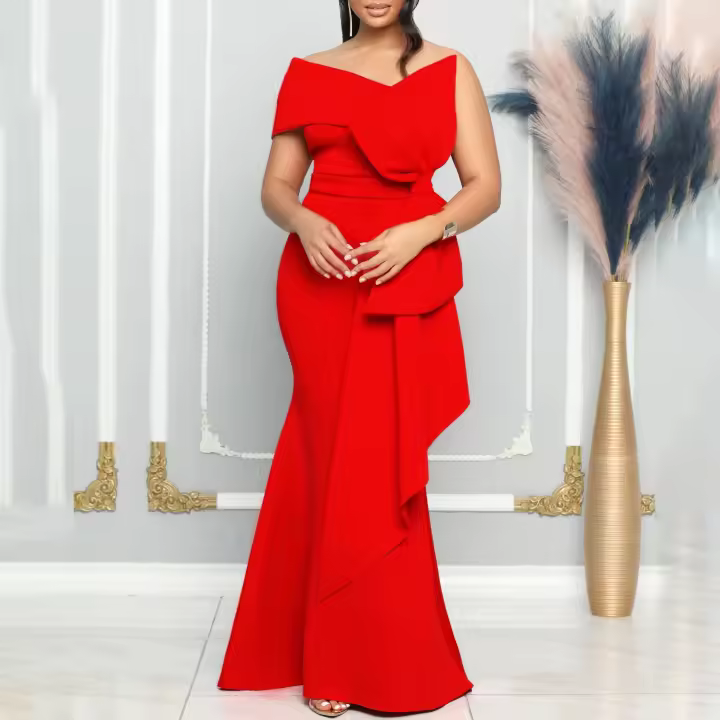 Vestido Elegante Para Mujer 2024 Nuevo Uno Hombro Con Volantes Adecuado Para Fiesta Cumpleaños Y Cena Vestidos Mujer Largo De Suelo Luxurioso - 1