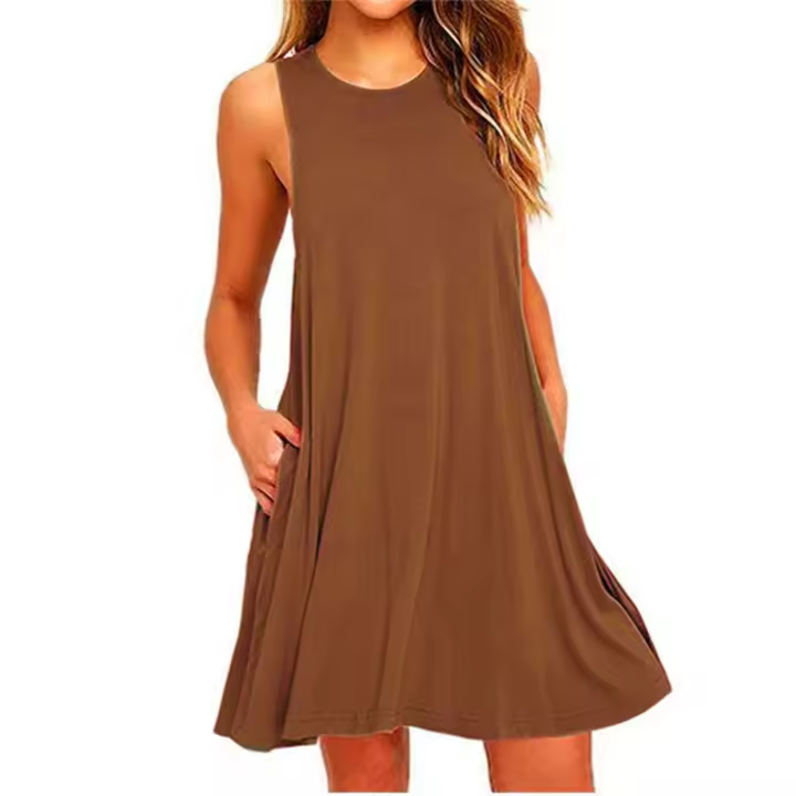 Vestido Sin Mangas Para Mujer Verano Casual O-Neck Playa A-Line Mini Vestido Suelto Polyester Talla Regular QT034 - 1