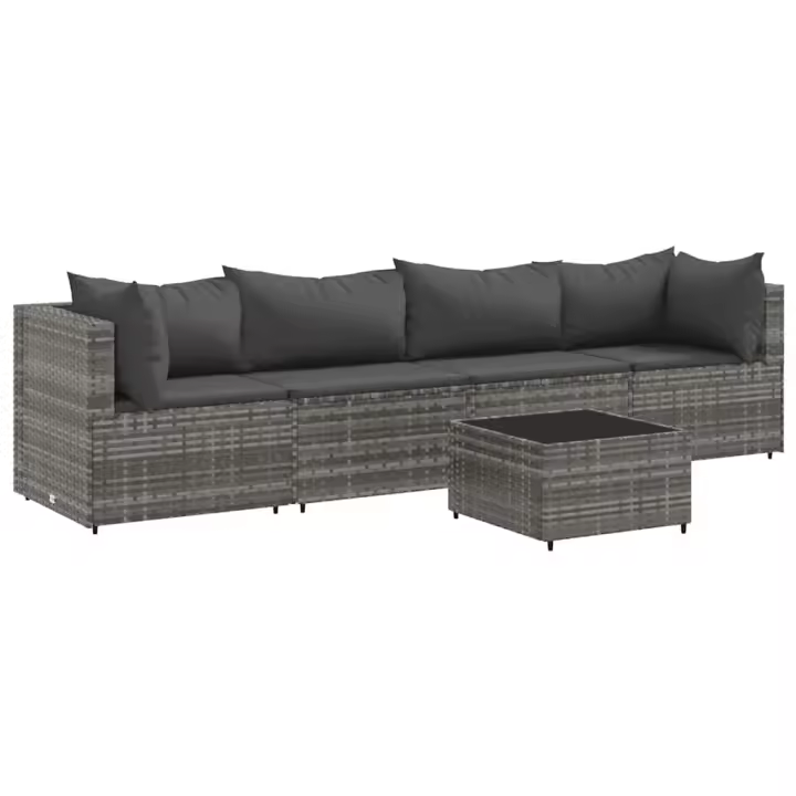 vidaXL Set de muebles de jardín 5 pzas y cojines ratán sintético gris - 1