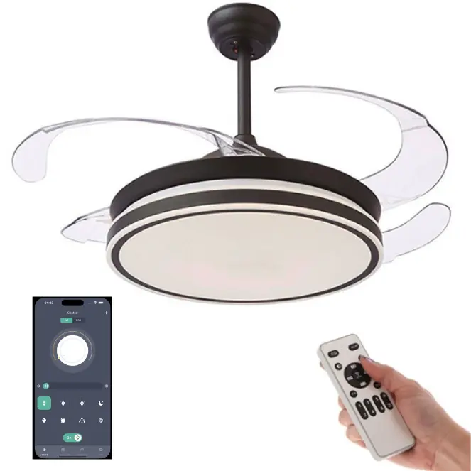 TODOLAMPARA.COM VENTILADOR DE TECHO CON LUZ LED APP MOVIL FACIL MONTAJE EN TECHO DC LED ATENUABLE RETRACTIL 4 ASPAS 91CM DIÁMETRO - Opción Sin Pitido, Temporizador, Control Invierno Verano, 3 Tonos, Modo Brisa, Bajo consumo - 1