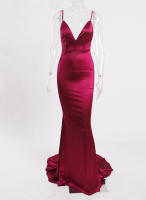 Vestido De Seda Elástico Con Cuello En V Y Espalda Descubierta Para Fiesta De Noche Boda Y Compromiso Vestido De Noche De Mujer Longitud Del Piso Estilo Mermaid Sin Mangas - details 15
