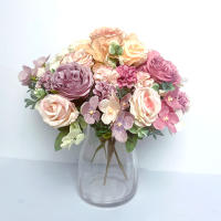 Boucle De Paejas Artificiales De Alta Calidad Con 7 Cabezas Rosa Y Azul Para Decoración De Hogar Bodas Fiestas Plantas Falsas Para El Hogar - details 6