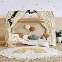 Cortina de cama de estilo nórdico popular de ins, cortina de cama opaca de crepé de algodón puro de doble capa para cama de niños, cortina para cama de bebé - details 1