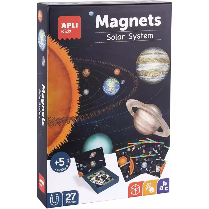 Juego magnético Sistema Solar - Tablero con 27 piezas magnéticas - 10 idiomas - Recomedado para niños a partir de 5 años - APLI Kids 19272 - 1