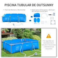 Outsunny Piscina Desmontable Tubular 252x152x65 cm o 292x190x75 cm con Depuradora de Cartucho 1200L/H Piscina Rectangular de Exterior para Adultos y Niños 2163L Azul - details 3