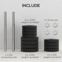 HOMCOM Conjunto de Mancuernas Ajustables de 25kg Juego de Pesas con Discos de 2,5/1,5/1,25 kg y Barras de Conexión de 2 kg Kit de Entrenamiento para Gimnasio en Casa - details 5