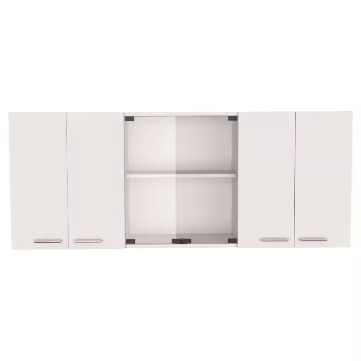 TUHOME Mueble de Pared Cocina con Cristal 150, con multiples puertas, Blanco Madera manufacturada  Cocina-Almacenamiento - 1