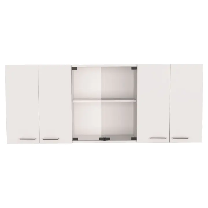 TUHOME Mueble de Pared Cocina con Cristal 150, con multiples puertas, Blanco Madera manufacturada  Cocina-Almacenamiento - 1