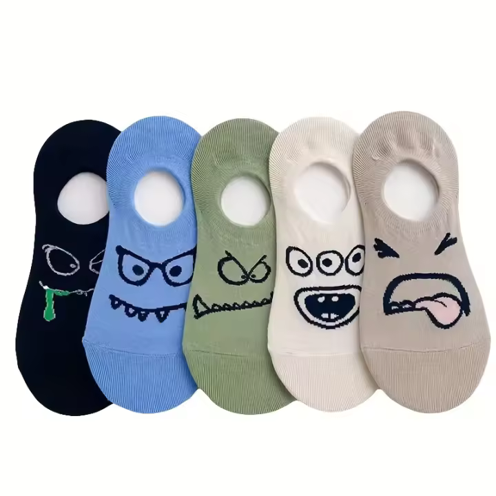 Calcetines Invisibles Para Mujer 5 Pares Expresiones Divertidas Calcetines De Bote Finos Para Primavera Y Verano - 1