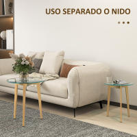 HOMCOM Mesas Auxiliares para Salón Mesas Nidos de 2 Piezas con Tablero de Vidrio Templado y Marco de Acero Mesas de Centro Pequeñas para Dormitorio Transparente - details 3