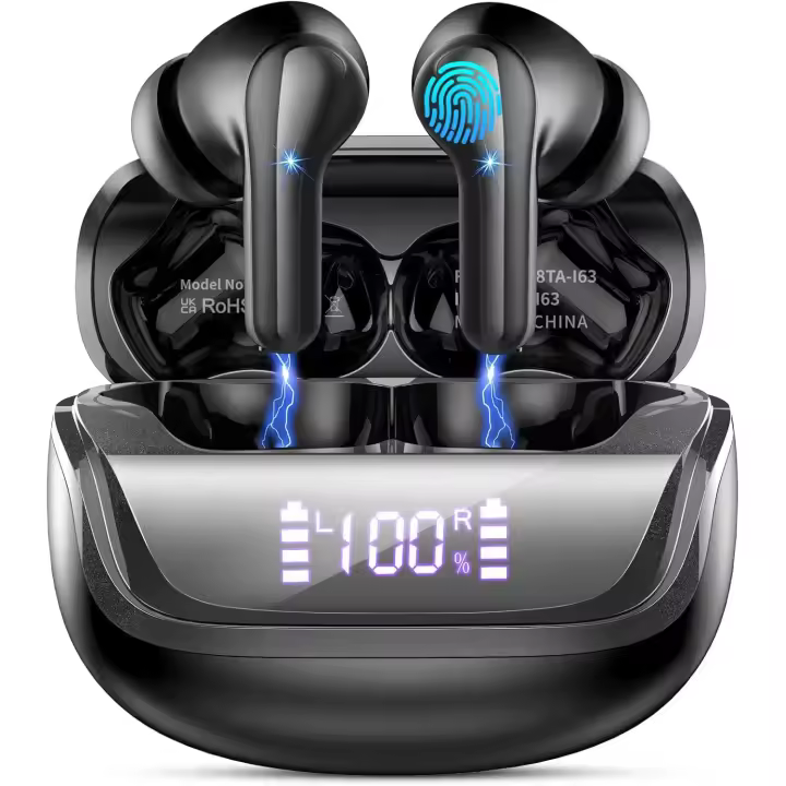 Auriculares Inalambricos Bluetooth, In-Ear Auriculares Bluetooth 5.4 con 4 ENC Cancelacion Ruido HD Mic, 45H Estéreo HiFi Cascos Inalambricos Bluetooth IP7 Impermeable/Pantalla LED/Carga Rápida Tipo-C - 1