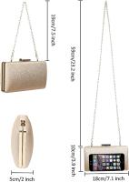 Bolso de Noche Dorado Clutch de Embrague Mujeres y Señoras Fiesta Cartera de Mano Bandolera Brillante con Cadena para Ceremonia Boda Novia Baile (Oro) - details 0