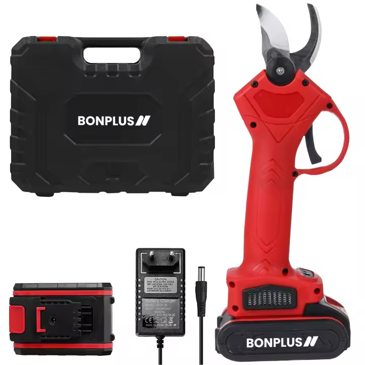 Bonplus BP Tijeras de Podar Eléctricas Inalámbricas, Cortador Eléctrico de Ramas, Tijeras de Jardín para Setos, Tijeras Eléctricas, Baterías Inalámbricas, Maletín de Transporte, Potencia 15W, Corte Progresivo - 1
