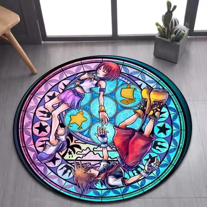  Alfombra Redonda De Piso Con Patrón De Disney Kingdom Hearts Para Niños Decoración Del Salón Baño Cocina Alfombrilla De Entrada Material Poliéster Moderna - 1