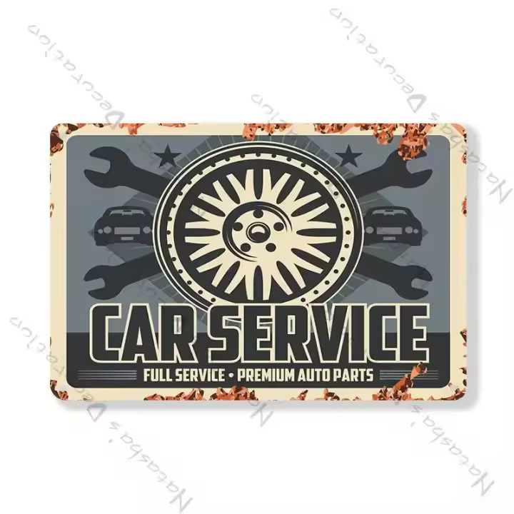 Cartel De Reparación De Motor De Coche Vintage Placa De Metal Para Servicio De Coche Decoración Industrial De Garage Estilo Clásico - 1