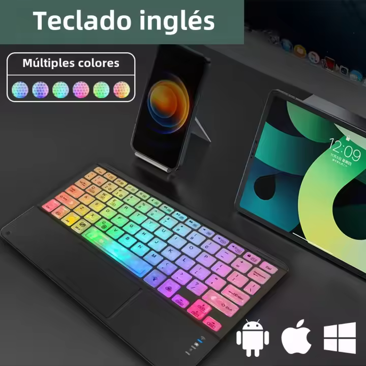 Teclado Retroiluminado Y Ratón Inalámbricos Con Touchpad Recargables Ultrafinos Para Tabletas Apple Huawei Samsung Xiaomi TECLADO - 1