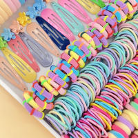 Accesorios Para El Cabello Para Niñas Set De Banda Elástica Para Moño Y Clip De Borde Variety Hair Bands Scrunchy Ponytail Holders Polyester Nylon Plástico Aleación - details 0