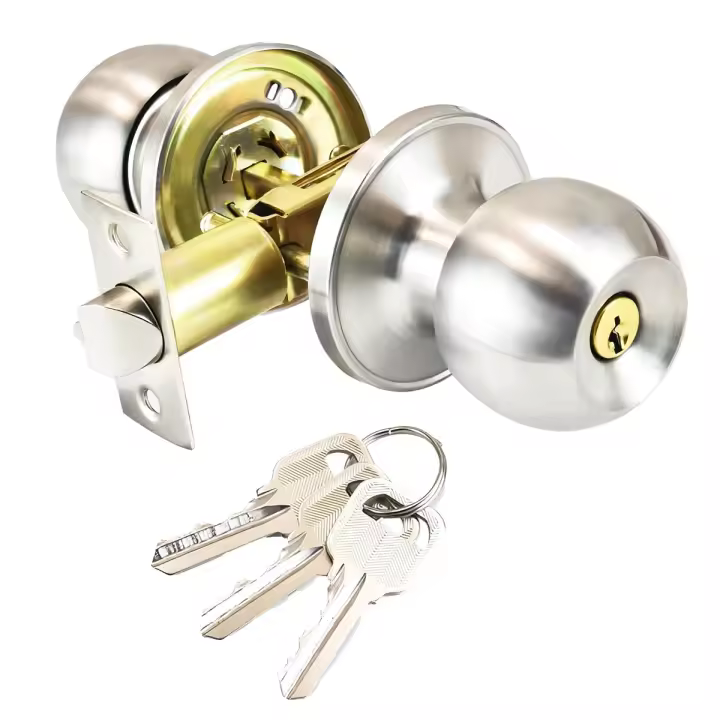 Pomo de Puerta con Bola, Pombo de Puerta con Llave y cerradura, cerradura de Puerta interior y exterior, Maple inxifiable satinado - 1