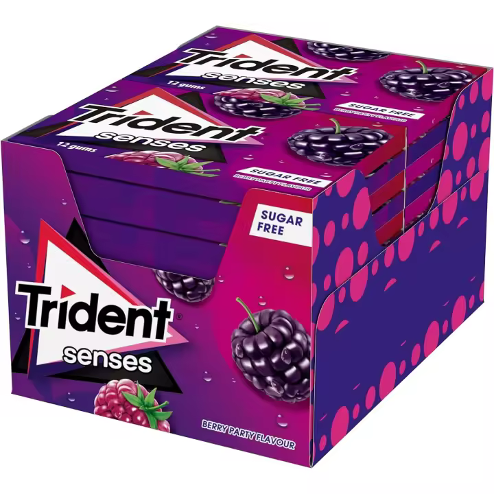 Trident Senses Chicles sin Azúcar con Sabor Tropical hierbabuena berry sandía 23G*12 - 1