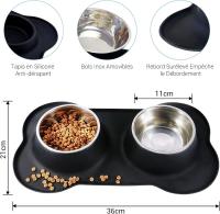 Cuenco pequeño de 2x170ml para gatos y perros, antideslizantes antidesbordamiento y antiderrame de acero inoxidable, doble cuenco de acero inoxidable con estera de silicona - details 0