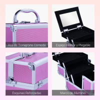 HOMCOM Maletín Maquillaje Profesional Estuche de Cosmético Portátil con Bandejas de 3 Niveles y Espejo 2 Llaves para Joyero Manicura Viaje 20x15x15 cm - details 9