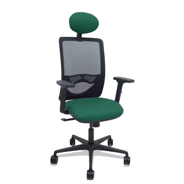 Silla Zulema sincro malla negra asiento bali verde botella brazos 2D ruedas 65mm cabecero - 1