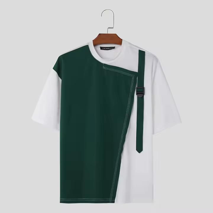 Camiseta De Hombre Estilo Casual INCERUN Con Diseño De Mochila Y Hebilla Manga Corta Patchwork S-5XL Para Verano - 1