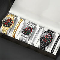 DEYROS 6Pcs/Set Reloj De Hombre Moda Lujo Reloj De Cuarzo De Acero Inoxidable Reloj De Negocios Casual Para Hombres - details 0