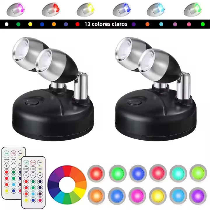 2Pack Spotlights LED Inalámbricos Rotativos Luz De Acento Piloto Potenciado Lámpara De Pared Para Armario Interior Y Pared - 1