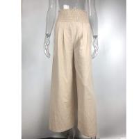 Pantalones Anchos De Pierna Con Bolsillo Para Mujer Estilo Algodón Lino Primavera Verano Cintura Alta Ruched Casual Pantalones De Playa - details 34