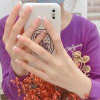 Juego De 24 Piezas De Uñas Postizas De Acrílico Con Diseño De Bocanada Y Puntos En Blanco Florido Uñas Postizas Francesas Para Baile De Ballet Longitud Media - details 3
