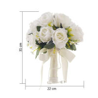 Bouquet De Novia Y Damas De Honor En Poliéster Blanco Flores Artificiales Rosas Accesorios De Boda Boutonniere Para Novio - details 10