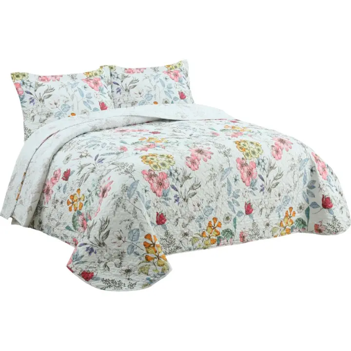 Novotextil Colcha Bouti Estampada Ligera Primavera/Verano Inclue 12 Fundas de Cojín (50x70cm) Cubrecama Transpirable de Entretiempo Tejido 50% Algodón 50% Poliéster Relleno 100% Algodón Ajustable Camas de 90  180cm Ideal - 1
