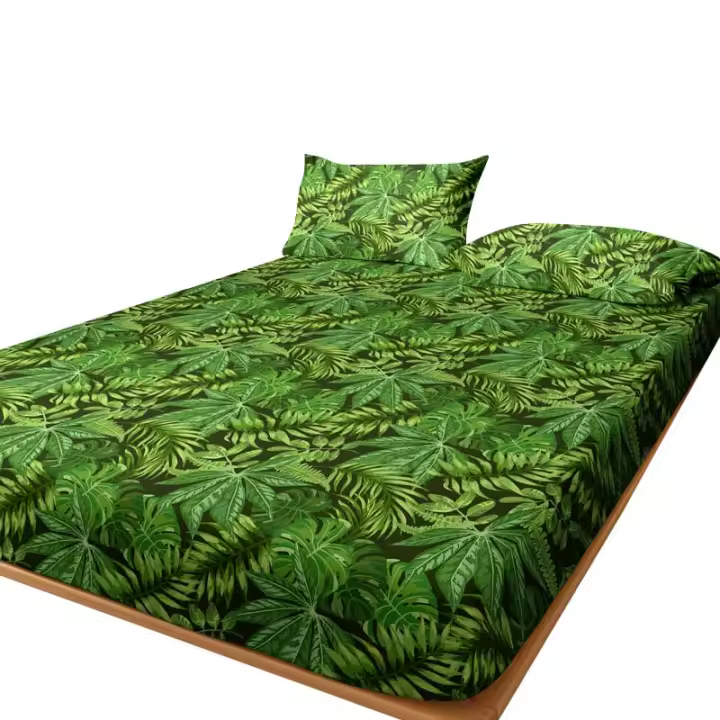 Sábana Ajustada Moderna Y Sencilla Con Estampado De Plantas Y Flores Material Poliéster 100% Para Dormitorio Sin Fundas De Almohada - 1