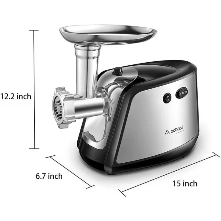 Picadora de Carne Eléctrica Aobosi 1200W - Salchicha y Máquina Picadora Carne - 3 Placas de Molienda - 1