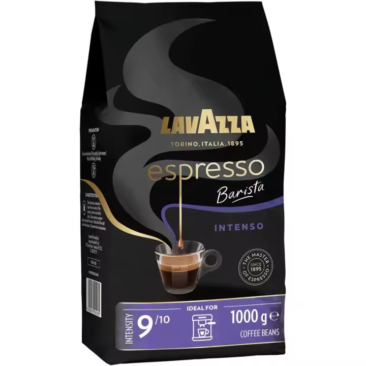 Lavazza, Espresso Barista Intenso, Café en Grano Tostado, Ideal para Máquina de Café Espresso o Superautomática, con Notas Aromáticas de Cacao y Madera, Intensidad 9/10, Tueste Medio, 1 kg - 1