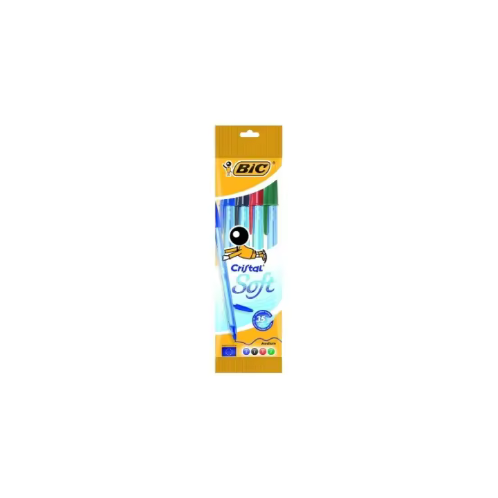 BIC CRISTAL SOFT PACK DE 4 BOLIGRAFOS DE BOLA - PUNTA MEDIA DE 1.2MM - TRAZO 0.45MM - ESCRITURA MAS FLUIDA - COLORES SURTIDOS - 1