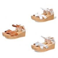 HLUNA - Sandalias de cuña con plataforma ligeras con tiras cruzadas de color blanco marrón y plata HF39 Destaconadas con pulsera al tobillo HF39 - details 3