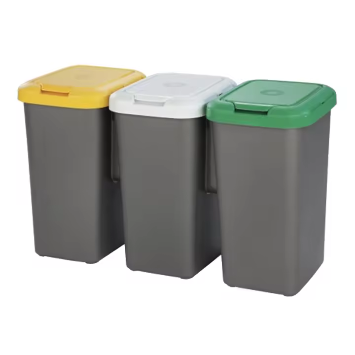 Tontarelli Papelera de reciclaje con 3 compartimentos, 75 litros en total, dimensiones 77x32x48 cm - 1