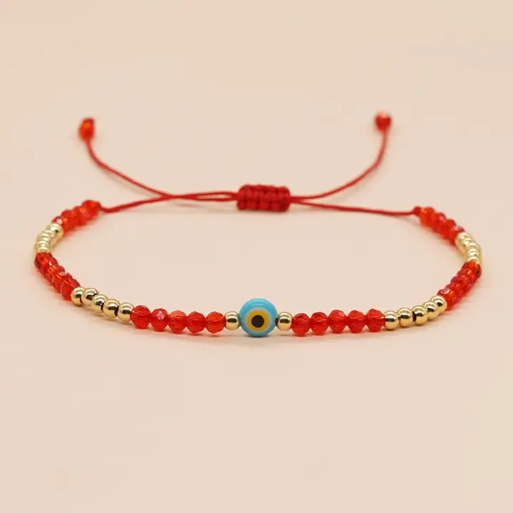 Pulsera Hecha a Mano Go2boho Con Ojos Y Perlas Ajustable Con Cordón Para Mujeres Y Teen Girls Joyería Simple De Lazo Bohemia - 1