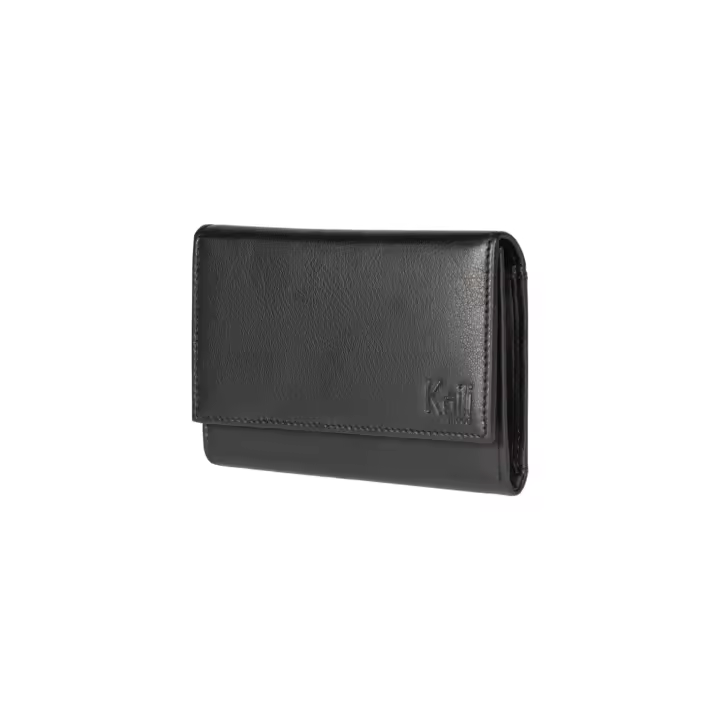 K11433AB | Cartera de Mujer en Cuero genuino con Flor Llena, con trigo ligero. Color negro. Tamaño Cerrado: CM 14x10,5x2,5. Paquete: Caja de Giunte Fondo Duro/tapa Kaili Mood - 1