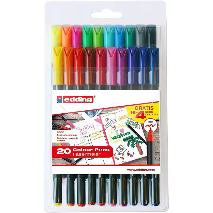 Pack con 16 rotuladores estándar + 4 rotuladores pastel s/c 1200 edding - 1