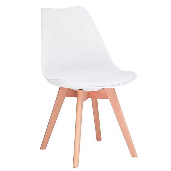 Silla con cojín, asiento de plástico y patas de madera, estilo nórdico, silla de interior, diseño escandinavo, color blanco, 81 x 46 x 53 cm, ideal para comedor, estudio, salón, cocina, dormitorio - 1