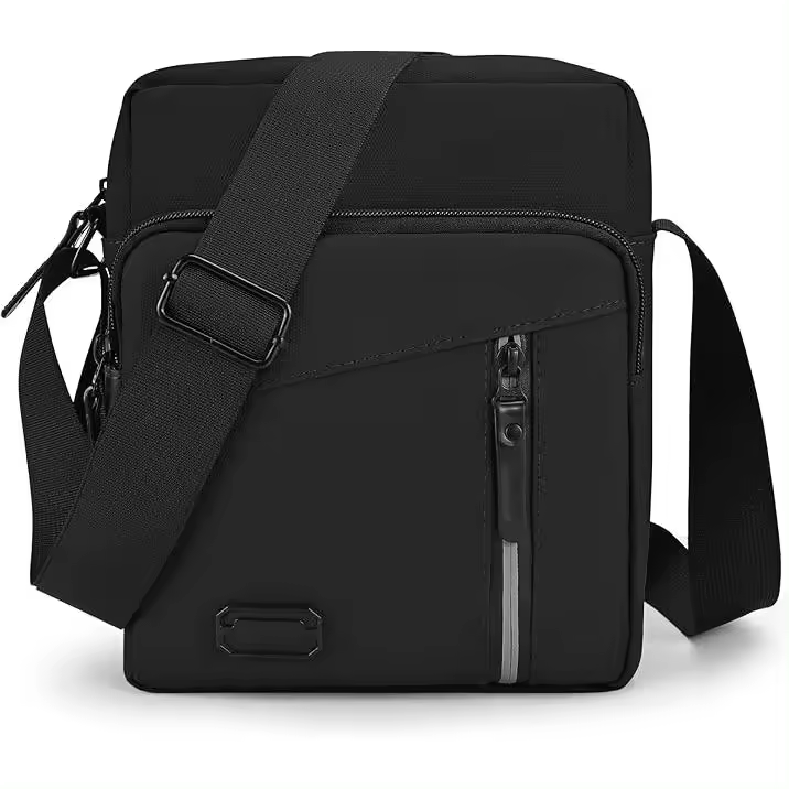 Bolso de hombre grande para hombre, type Mensajero, Con Correa ajustable, informal, ligero, para teléfono de viaje con múltiples bolsos (Negro) - 1