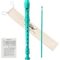 ERS-21GSB Flauta dulce soprano para principiantes y niños, instrumento en clave de Do, ABS, 3 piezas con kit de limpieza, reposapulgar, funda de algodón, tabla de digitación, azul cielo - details 2
