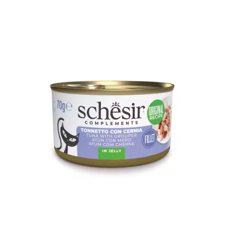 Schesir CAT Latas de Atún con Mero Comida Húmeda para Gatos - (12 x 70 g) - 1
