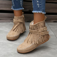 Botines De Otoño Para Mujer Zapatos Planos Botas De Tobillo Retro En Cuero Suelto Con Borlas Punta Redonda Suave Casual - details 13