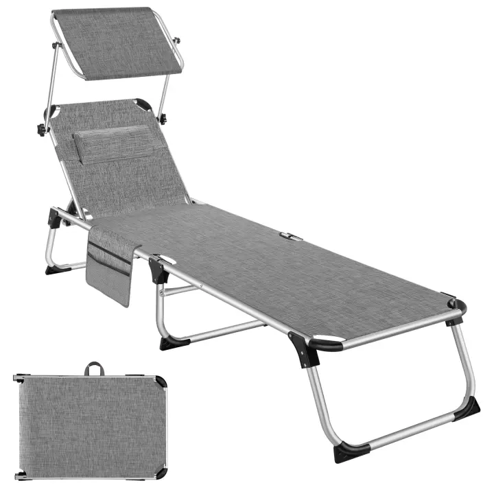 TECTAKE - Tumbona AURELIE de aluminio, ajustable en 6 posiciones  Cómoda tumbona plegable con reposacabezas  Respaldo con ángulo ajustable en 6 posiciones  Parasol ajustable - 1