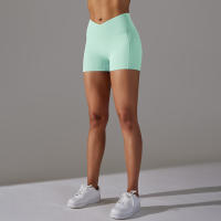 Shorts Deportivos Sin Costuras Cintura Alta Push up Yoga Elásticos Para Gimnasio Y Correr Shorts Transpirables De Poliéster Y Nylon - details 19