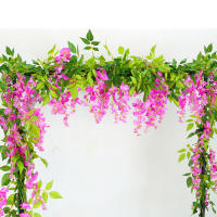 Guirnalda De Flores Artificiales Wisteria Para Decoración De Boda Arco Fondo Plantas Falsas Rattan Ivy Pared Material Seda - details 4